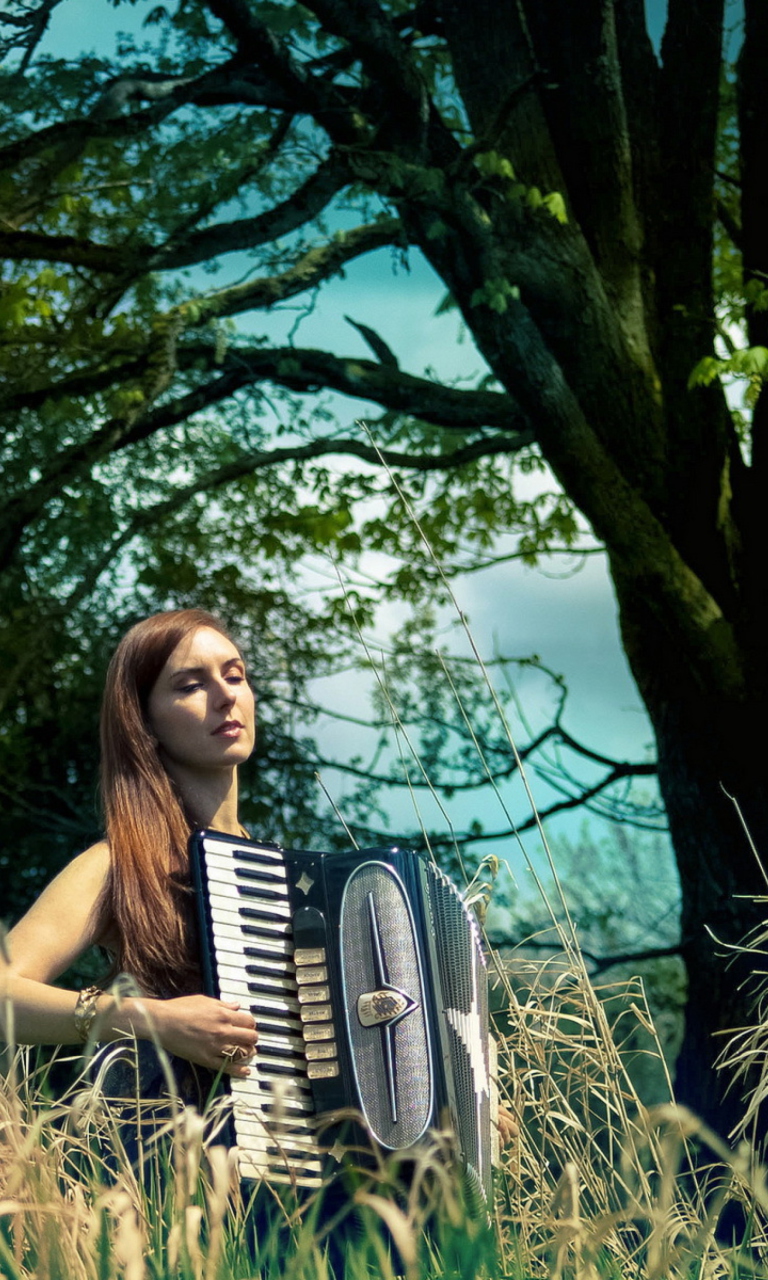 Girl Playing Accordion wallpaper 768x1280