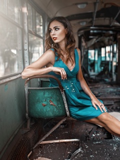 Girl in abandoned train wallpaper 240x320