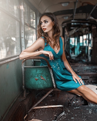 Girl in abandoned train Background for 240x320