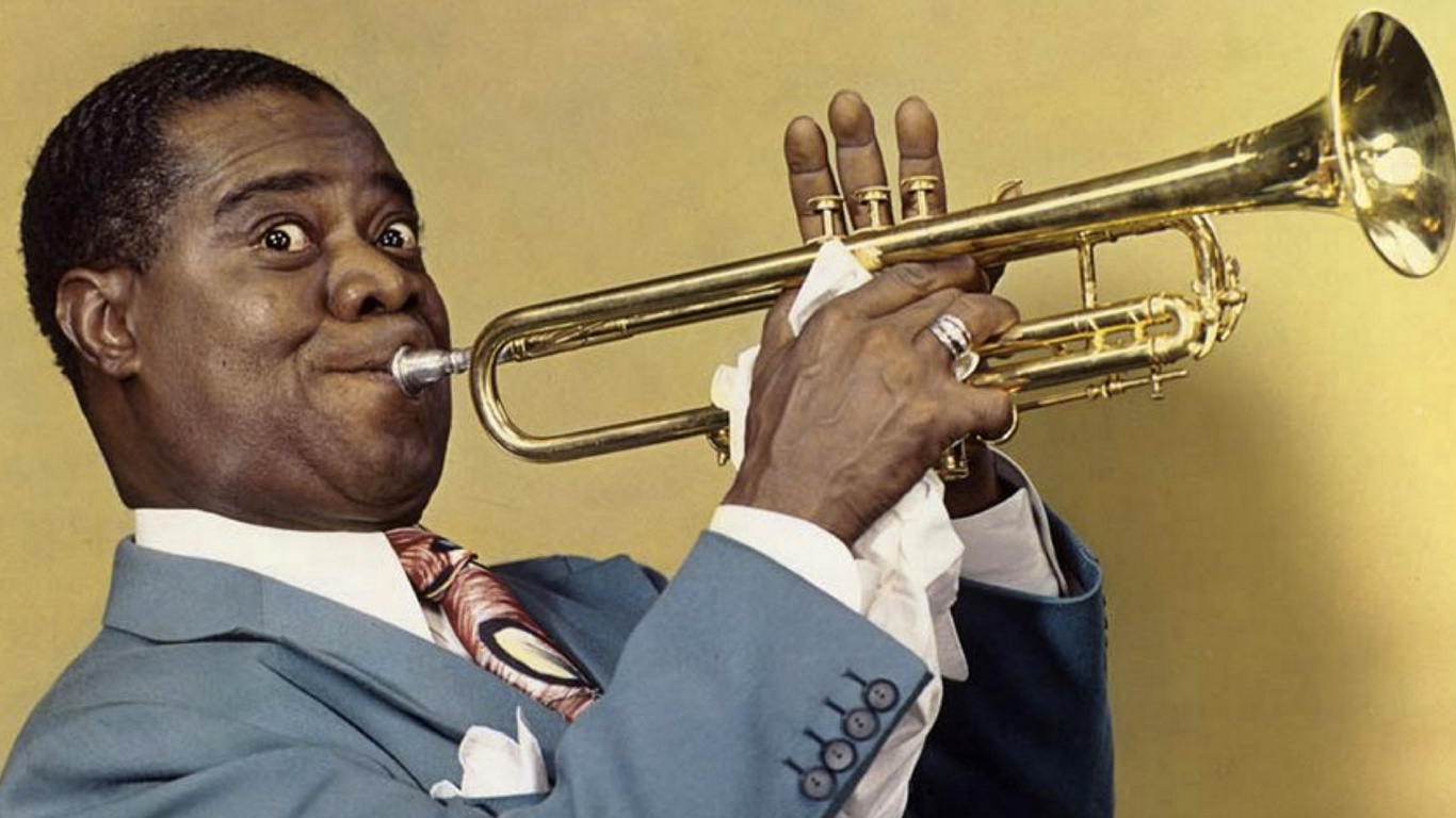 Fondo de pantalla Louis Armstrong, Jazz History 1366x768