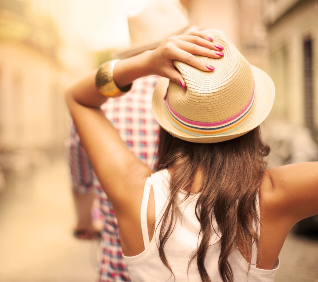 Summer Girl In Panama Hat wallpaper 1080x960