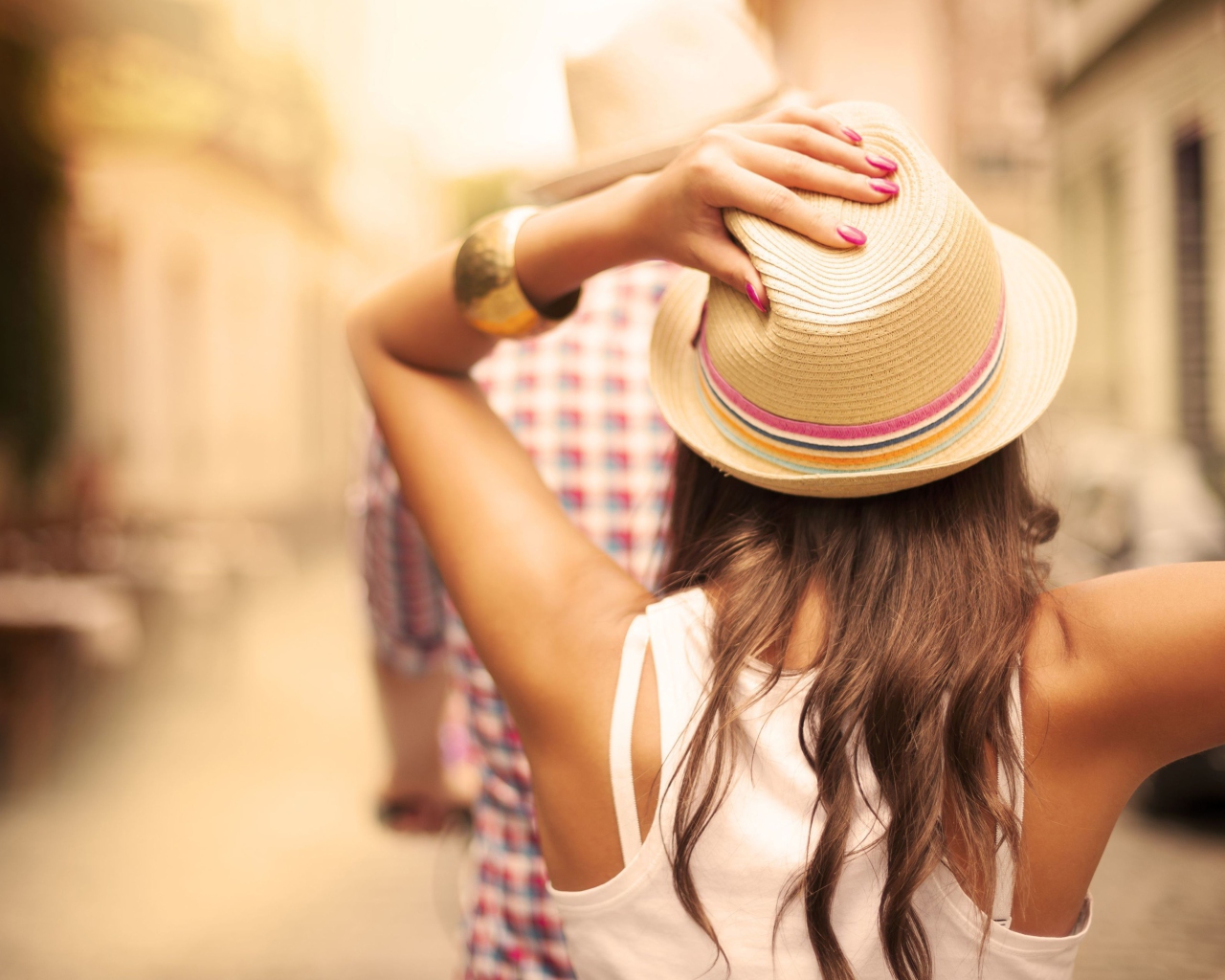 Обои Summer Girl In Panama Hat 1280x1024