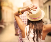 Summer Girl In Panama Hat wallpaper 176x144