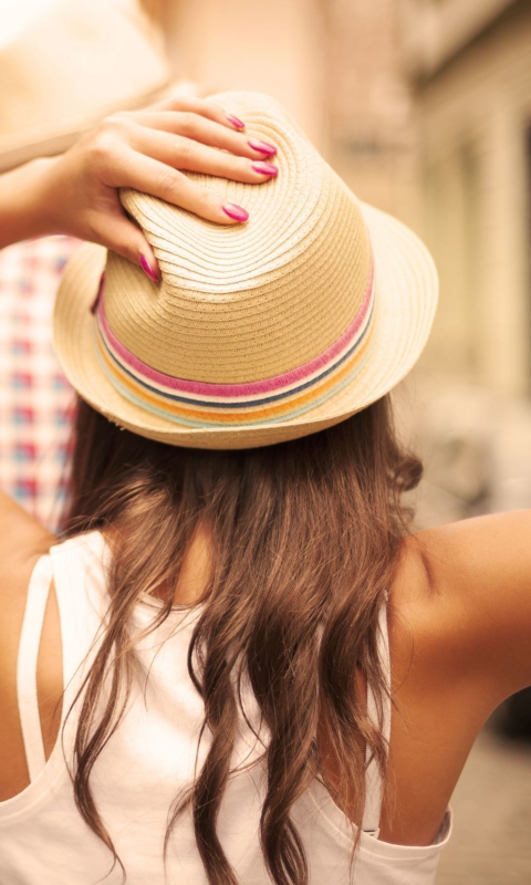 Обои Summer Girl In Panama Hat 480x800