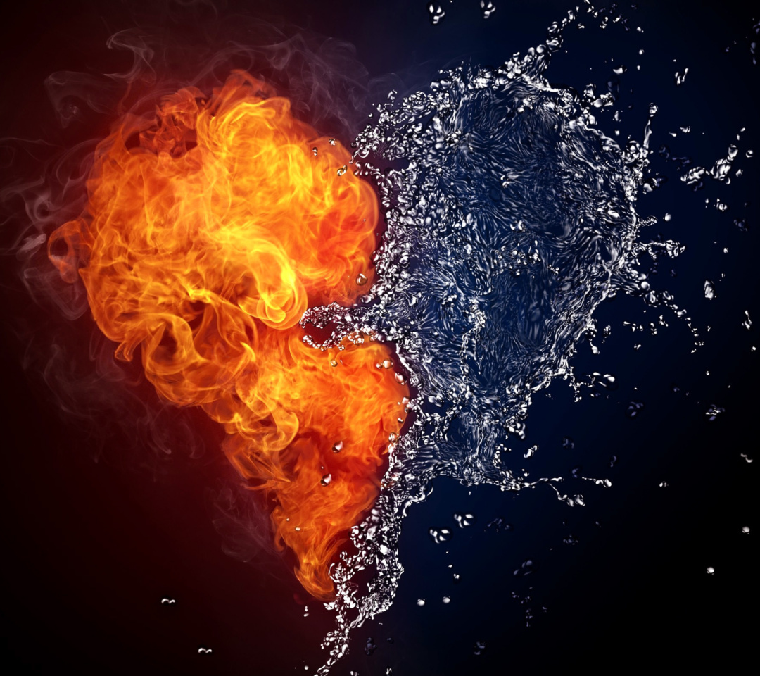 Sfondi Water and Fire Heart 1080x960