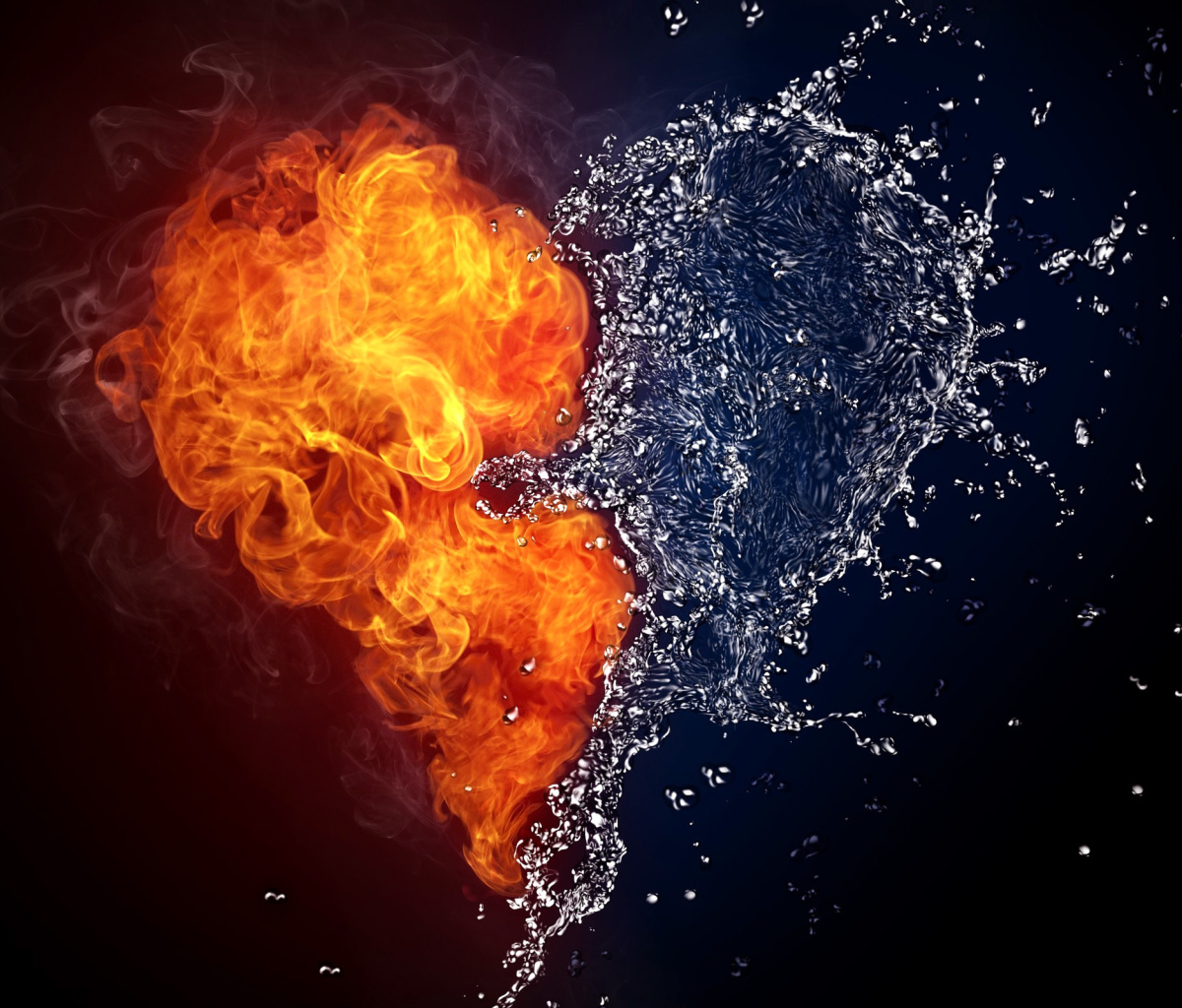 Обои Water and Fire Heart 1200x1024