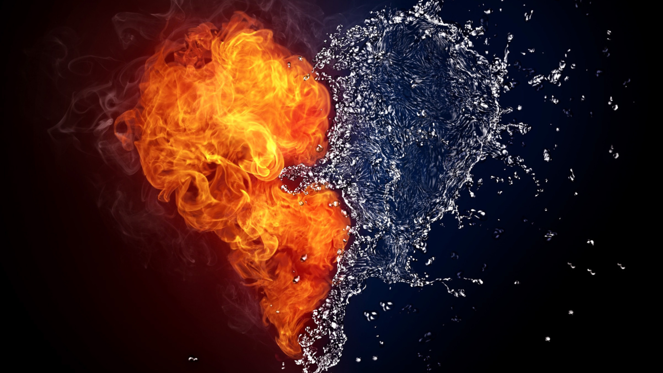 Sfondi Water and Fire Heart 1366x768