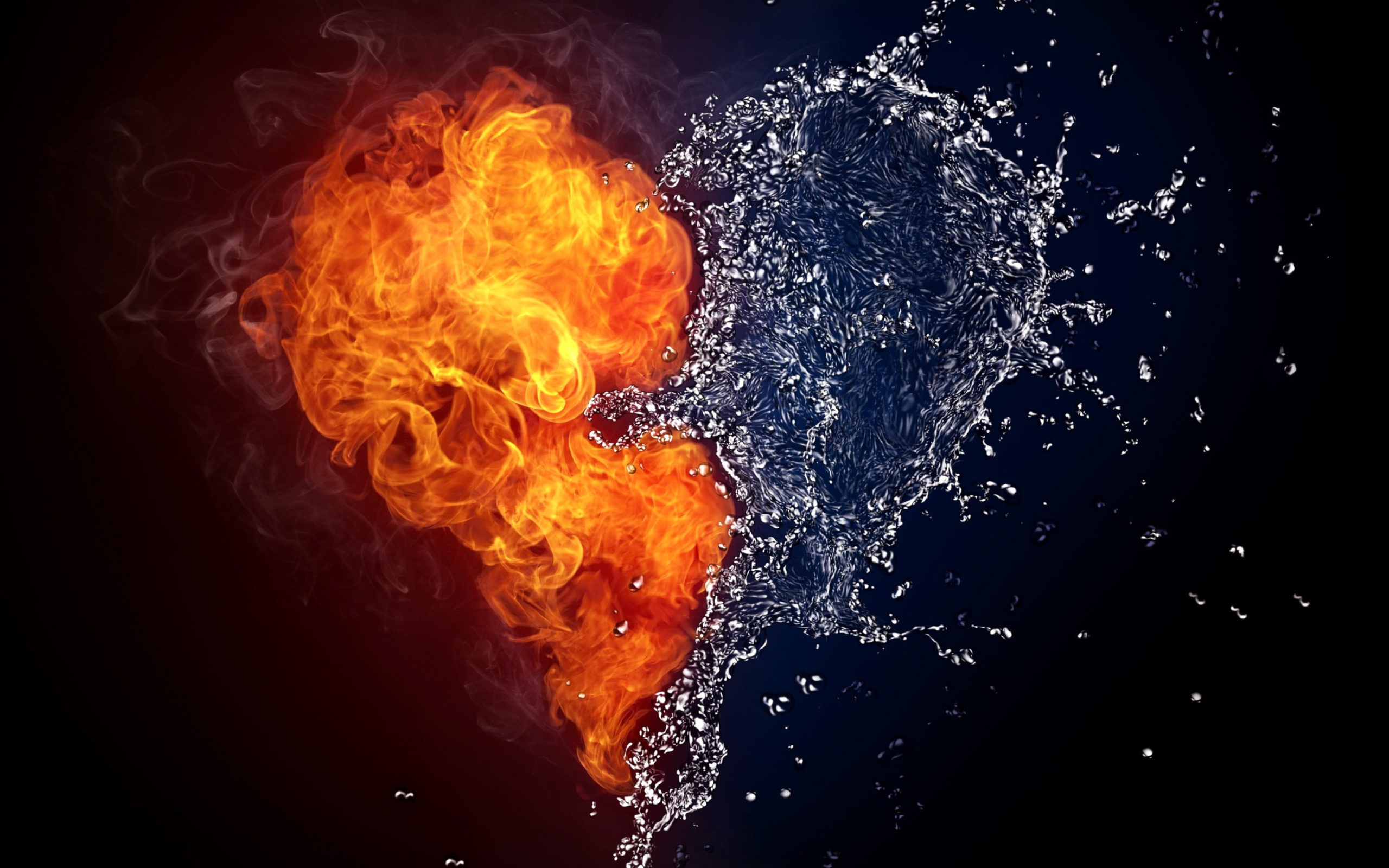 Das Water and Fire Heart Wallpaper 2560x1600