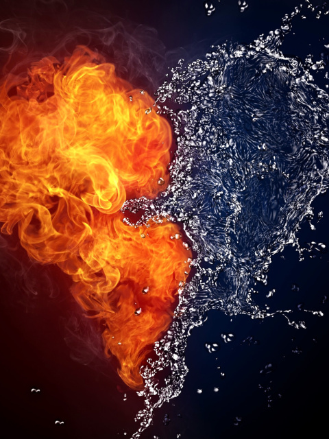 Обои Water and Fire Heart 480x640