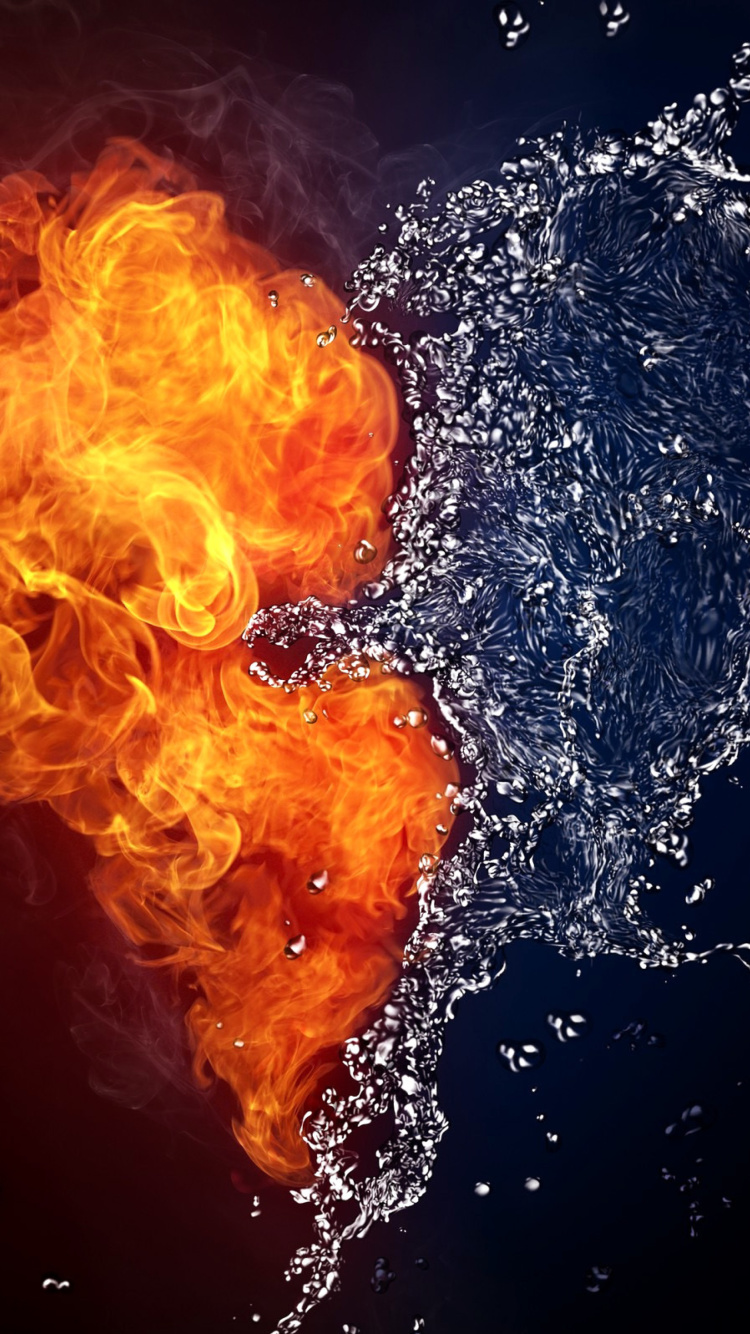 Water and Fire Heart wallpaper 750x1334
