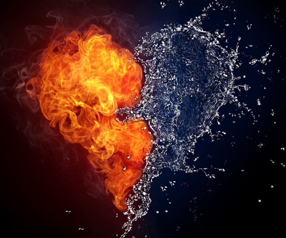 Обои Water and Fire Heart 960x800