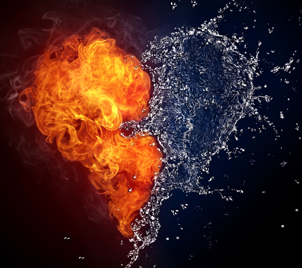 Fondo de pantalla Water and Fire Heart 960x854