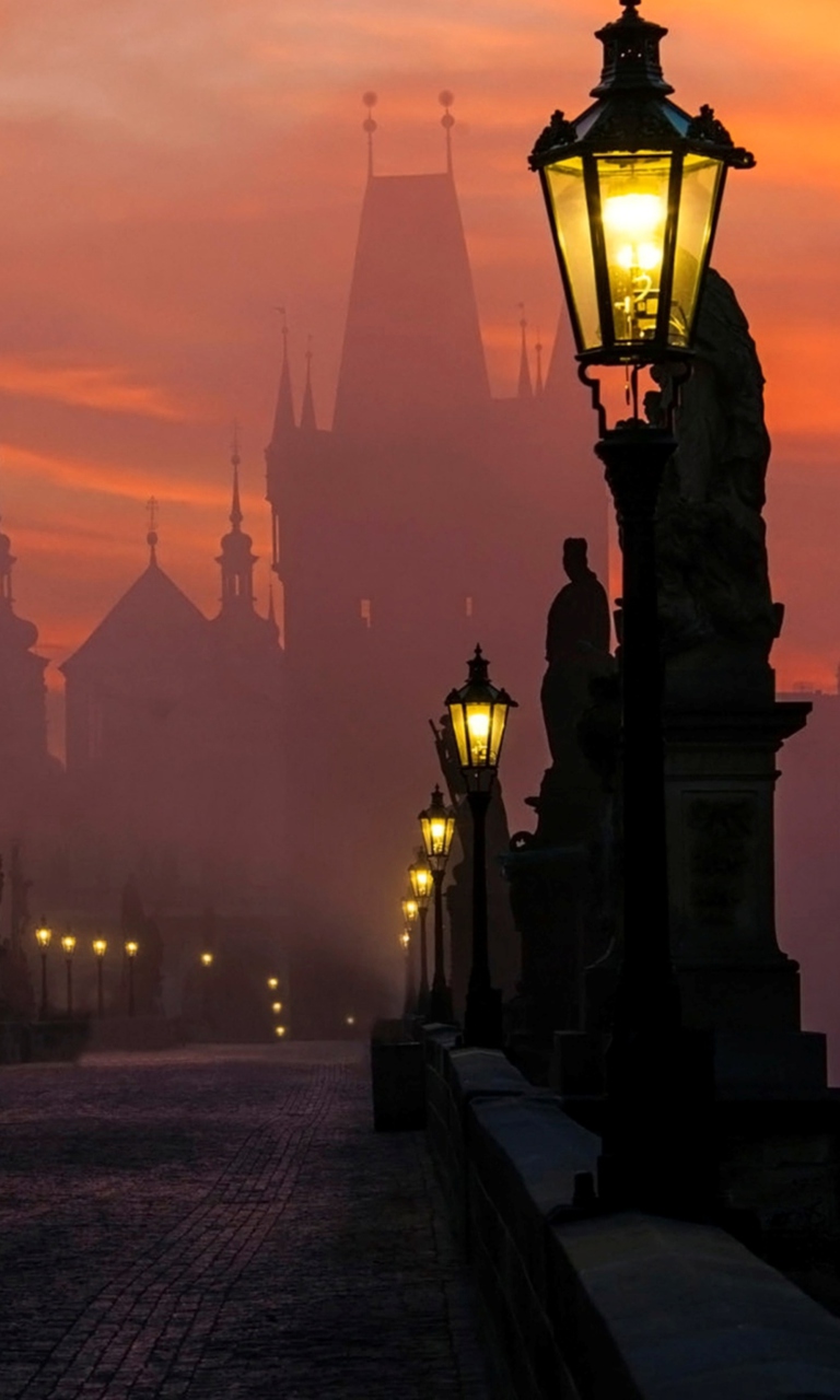 Charles Bridge - Prague in fog wallpaper 768x1280