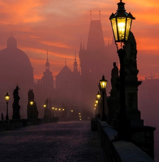 Charles Bridge - Prague in fog Wallpaper for iPad mini