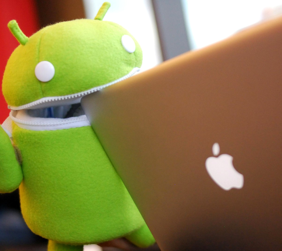 Android Robot and Apple MacBook Air Laptop wallpaper 1080x960