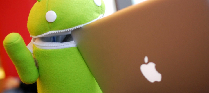 Android Robot and Apple MacBook Air Laptop wallpaper 720x320