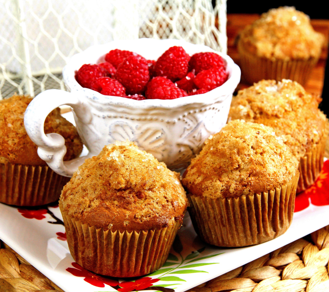 Muffins and Raspberries wallpaper 1080x960