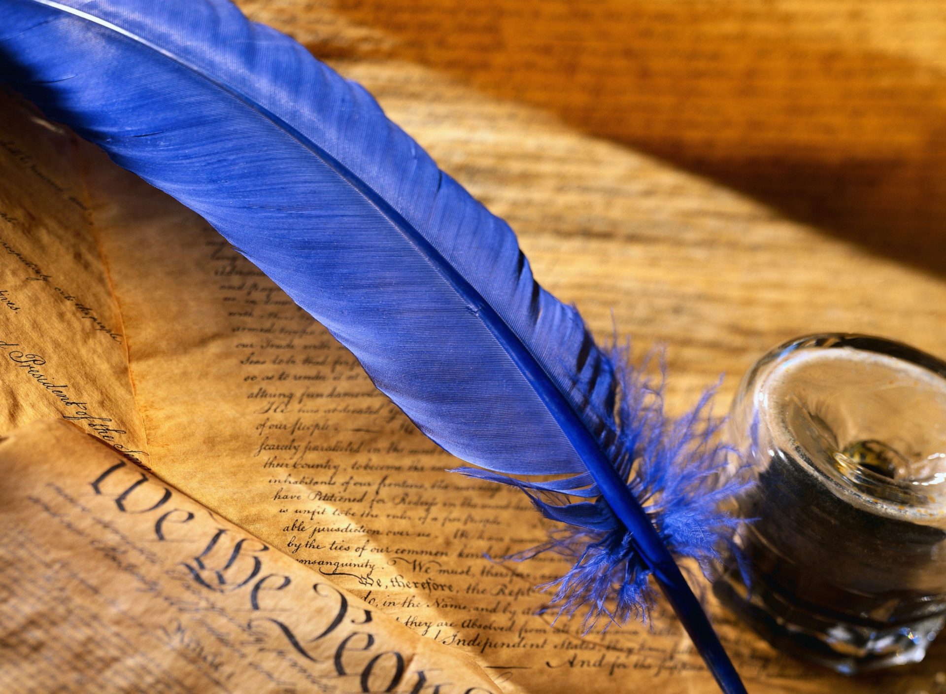 Blue Writing Feather wallpaper 1920x1408