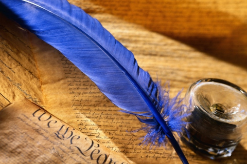 Blue Writing Feather wallpaper 480x320