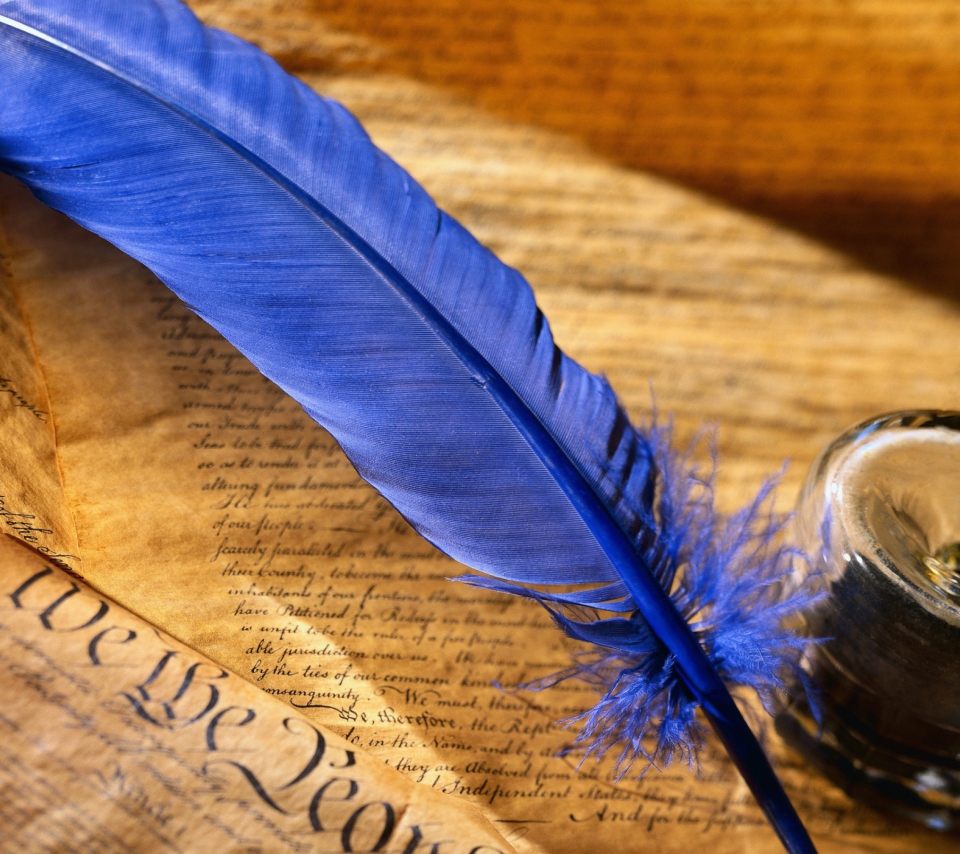 Blue Writing Feather wallpaper 960x854