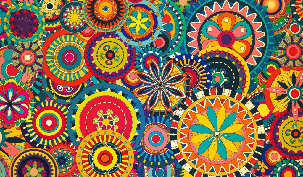 Обои Multicolored Floral Shapes 1024x600