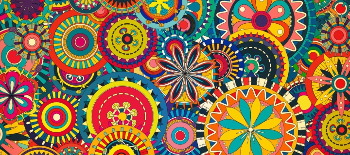 Das Multicolored Floral Shapes Wallpaper 720x320