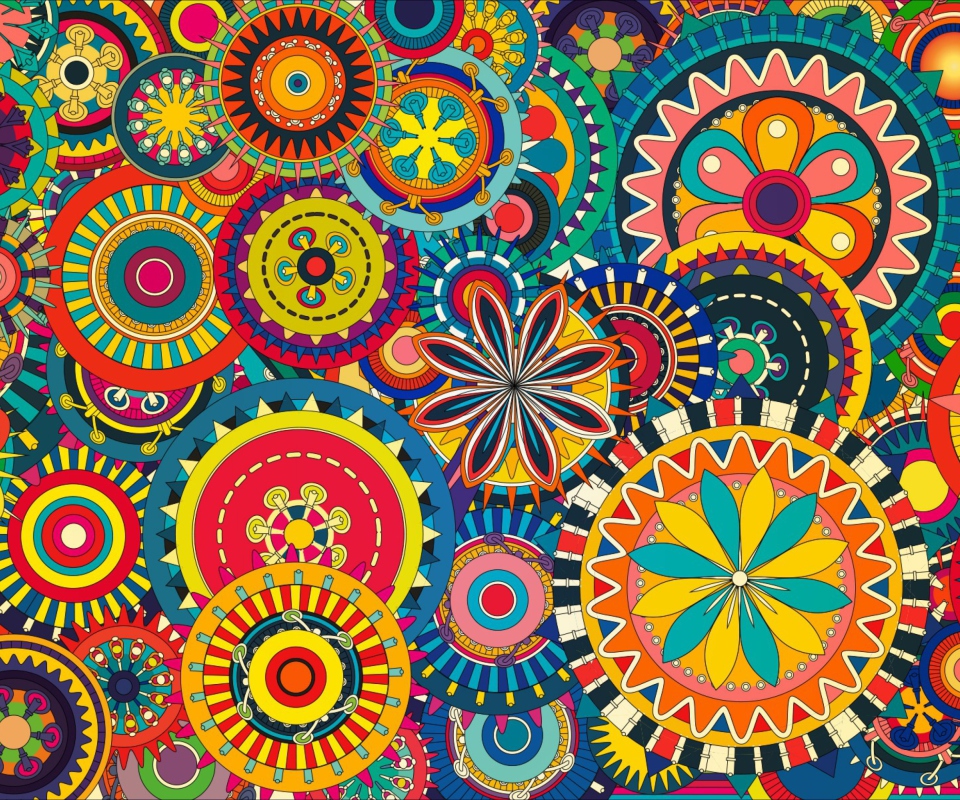 Das Multicolored Floral Shapes Wallpaper 960x800