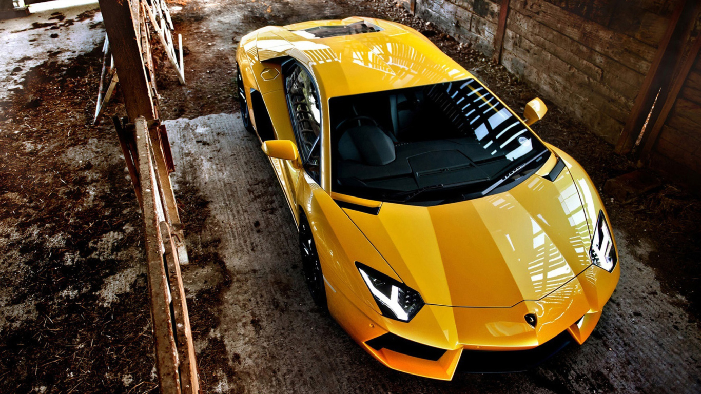 Yellow Lamborghini Aventador wallpaper 1366x768