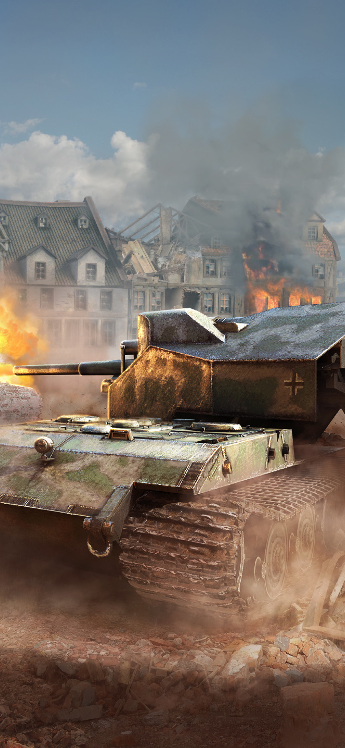 World of tanks, Waffentrager auf E 100 wallpaper 1170x2532