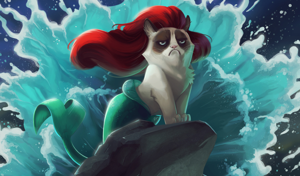 Das Grumpy Cat Mermaid Wallpaper 1024x600