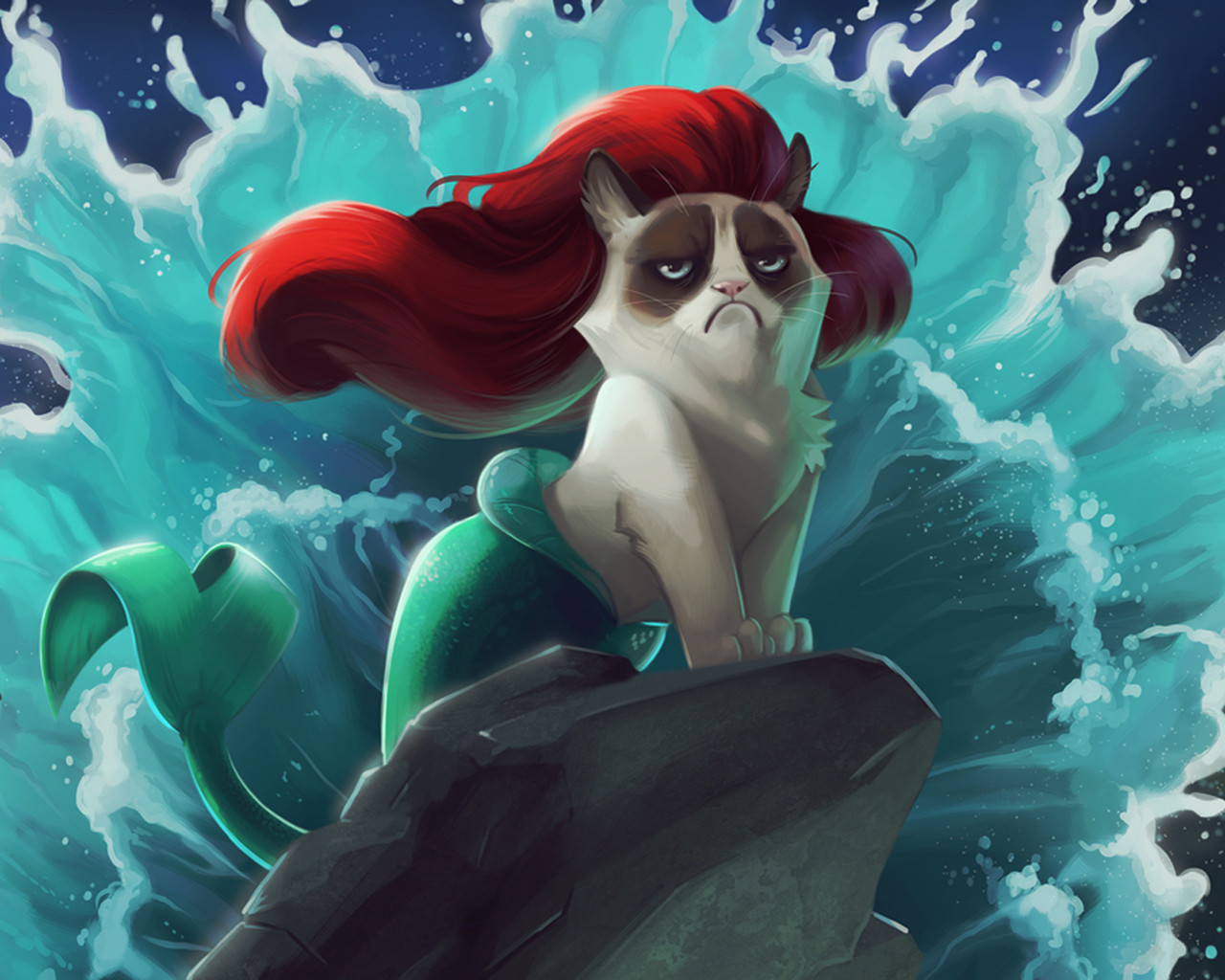 Grumpy Cat Mermaid wallpaper 1280x1024