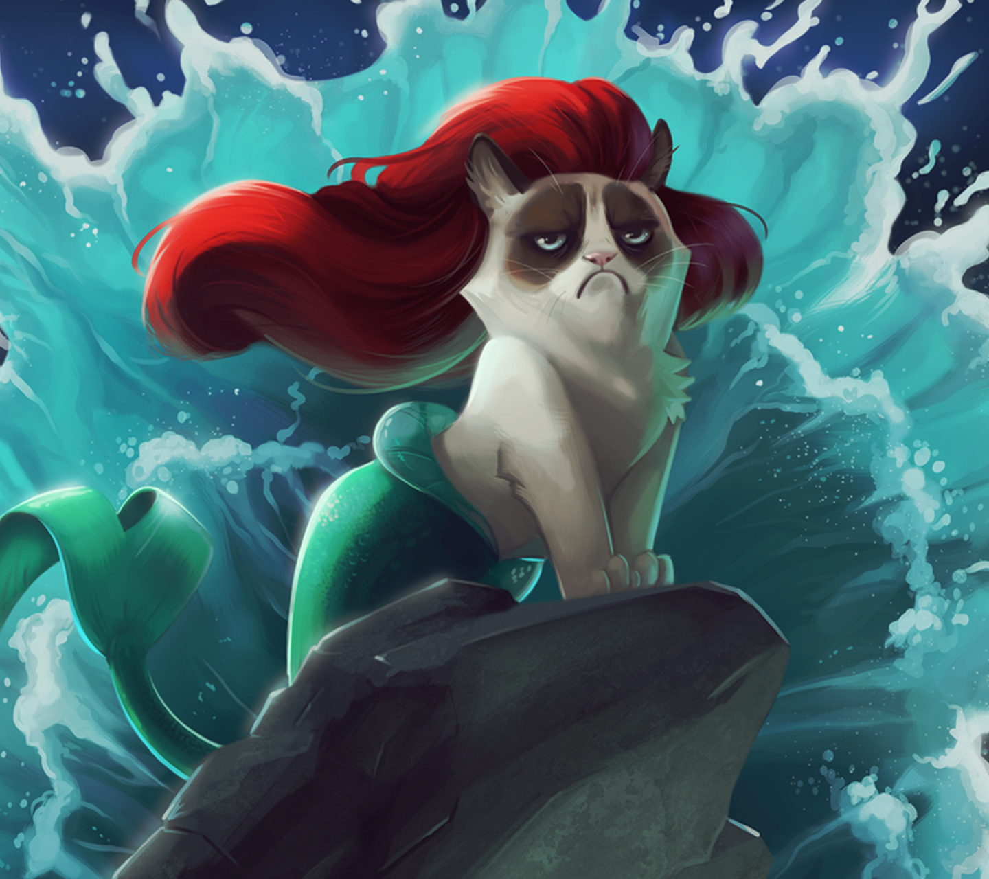 Grumpy Cat Mermaid Wallpaper for Samsung Galaxy Nexus