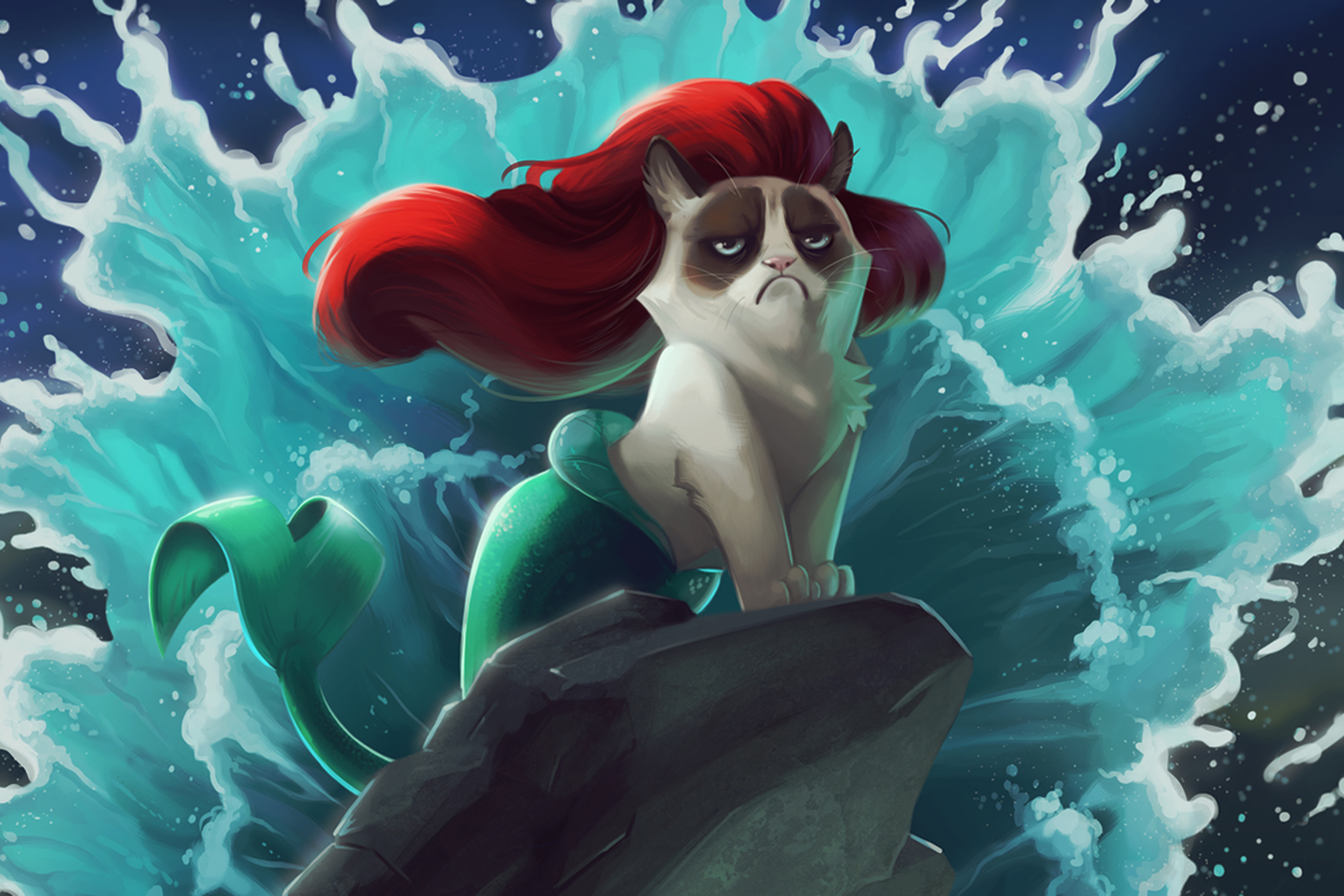Das Grumpy Cat Mermaid Wallpaper 2880x1920