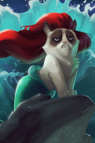 Fondo de pantalla Grumpy Cat Mermaid 320x480