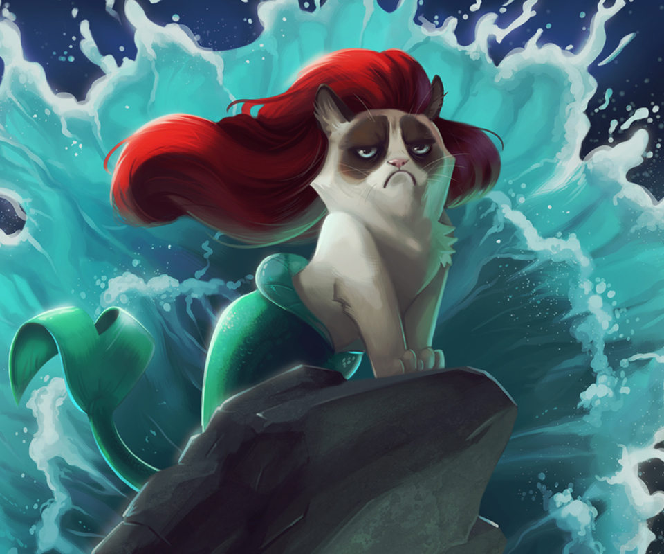 Обои Grumpy Cat Mermaid 960x800
