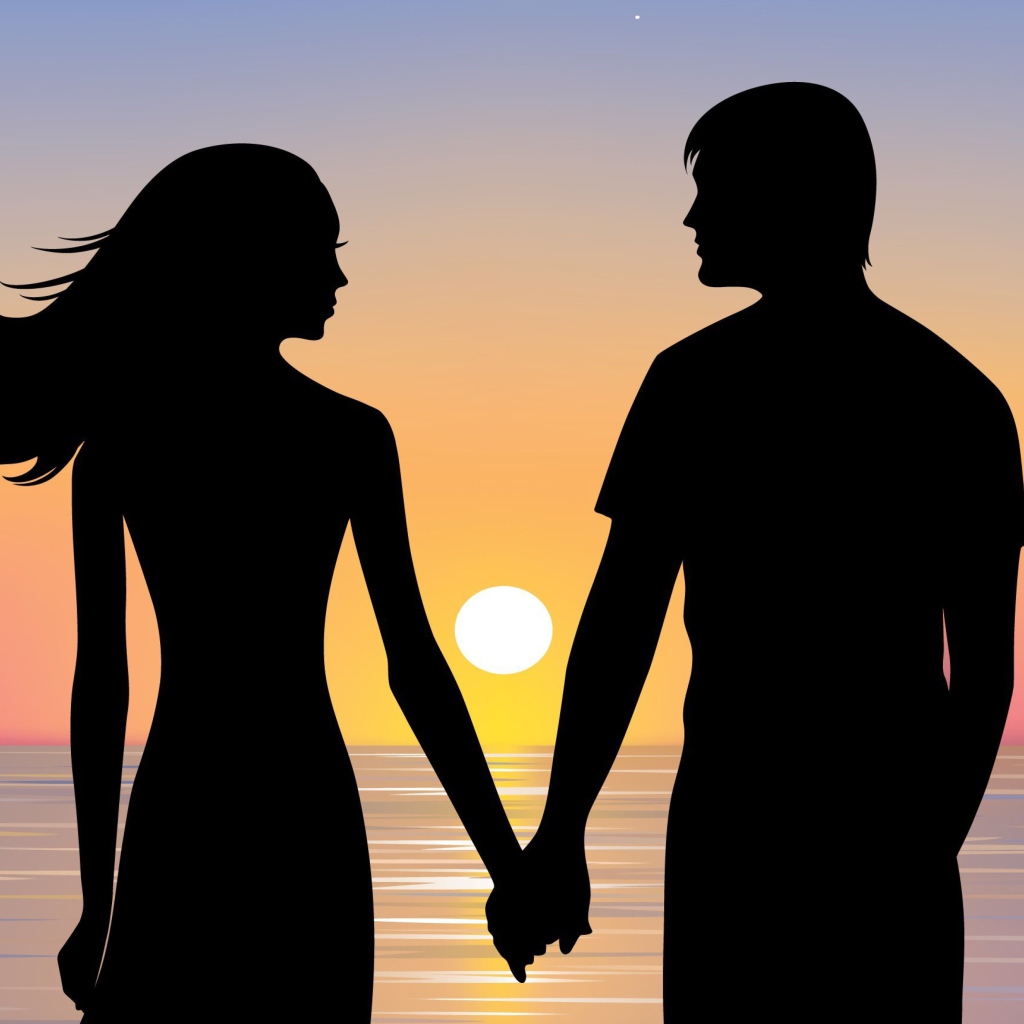 Das Romantic Sunset Silhouettes Wallpaper 1024x1024