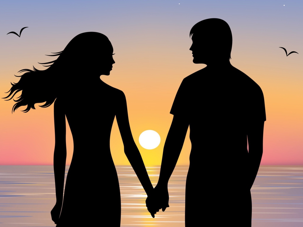 Das Romantic Sunset Silhouettes Wallpaper 1024x768