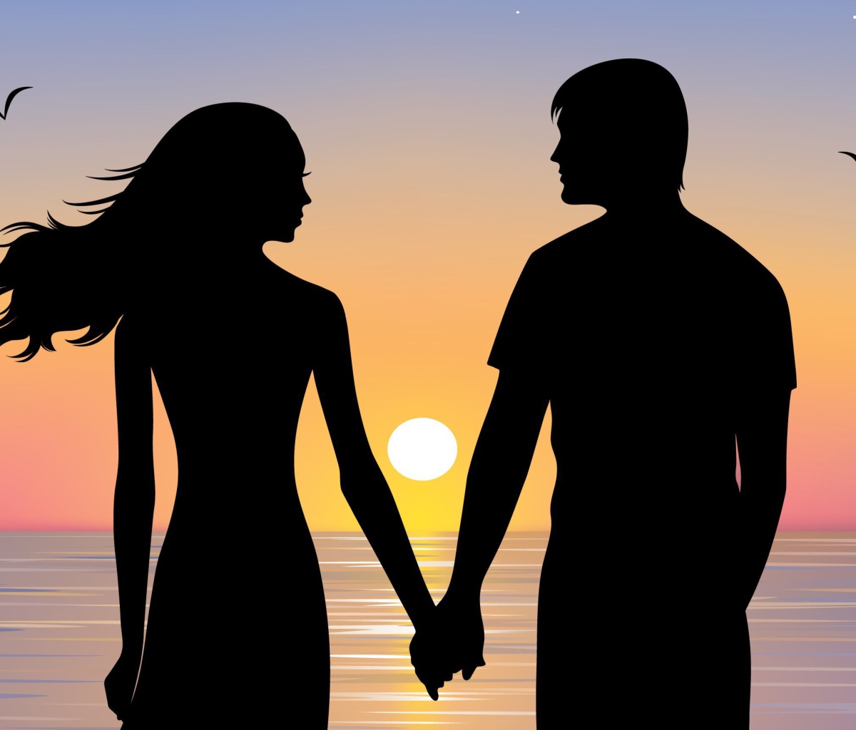 Das Romantic Sunset Silhouettes Wallpaper 1200x1024