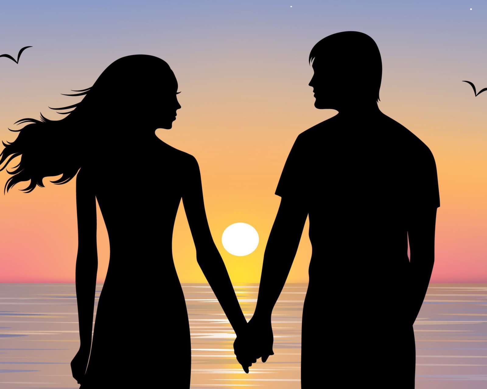 Das Romantic Sunset Silhouettes Wallpaper 1600x1280