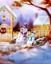 Das Christmas Snowmen Wallpaper 176x220