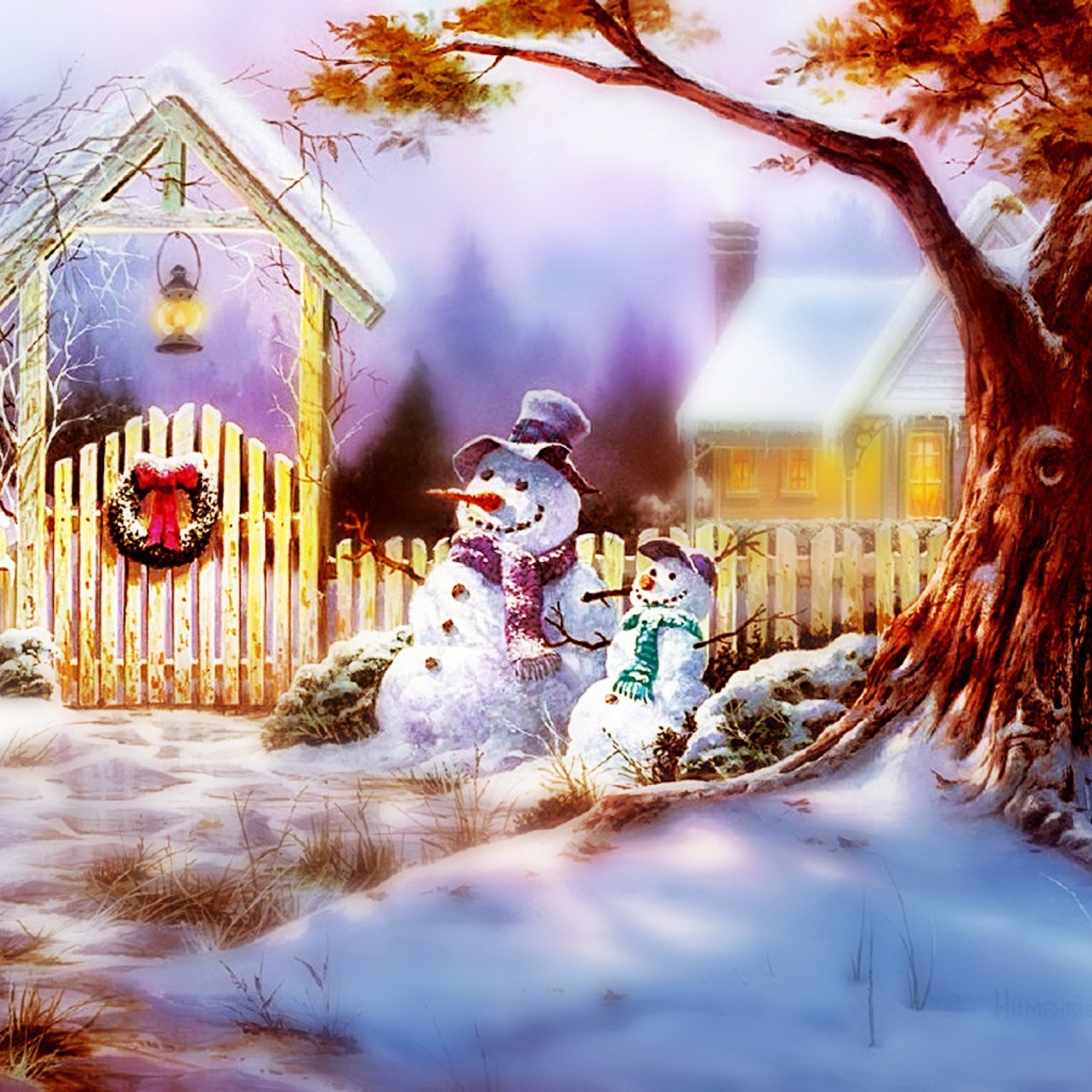 Fondo de pantalla Christmas Snowmen 2048x2048