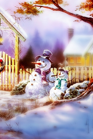 Das Christmas Snowmen Wallpaper 320x480