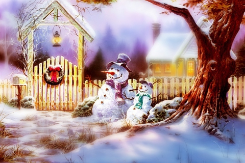 Das Christmas Snowmen Wallpaper 480x320