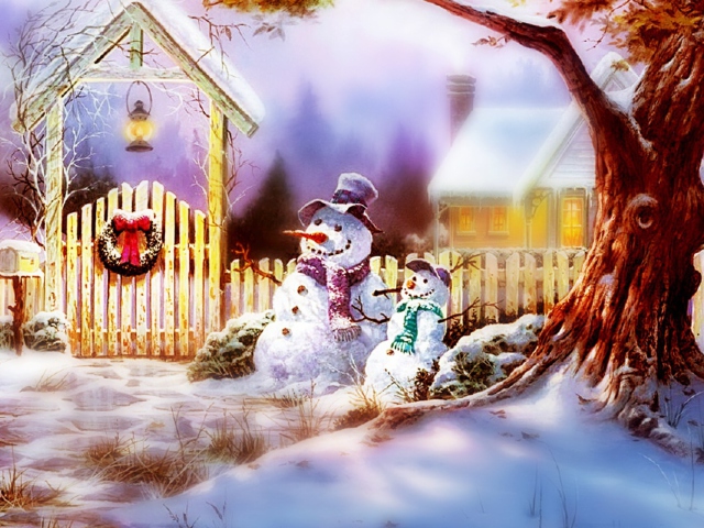 Das Christmas Snowmen Wallpaper 640x480