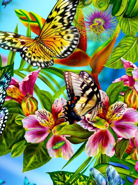 Das Discover Butterfly Meadow Wallpaper 480x640