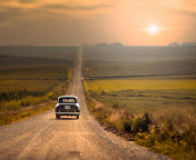 Retro Car on Highway wallpaper 176x144