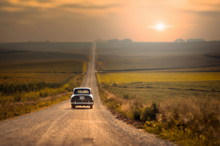 Retro Car on Highway Background for Android, iPhone and iPad