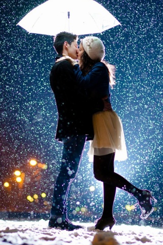 Обои Kissing under snow 320x480