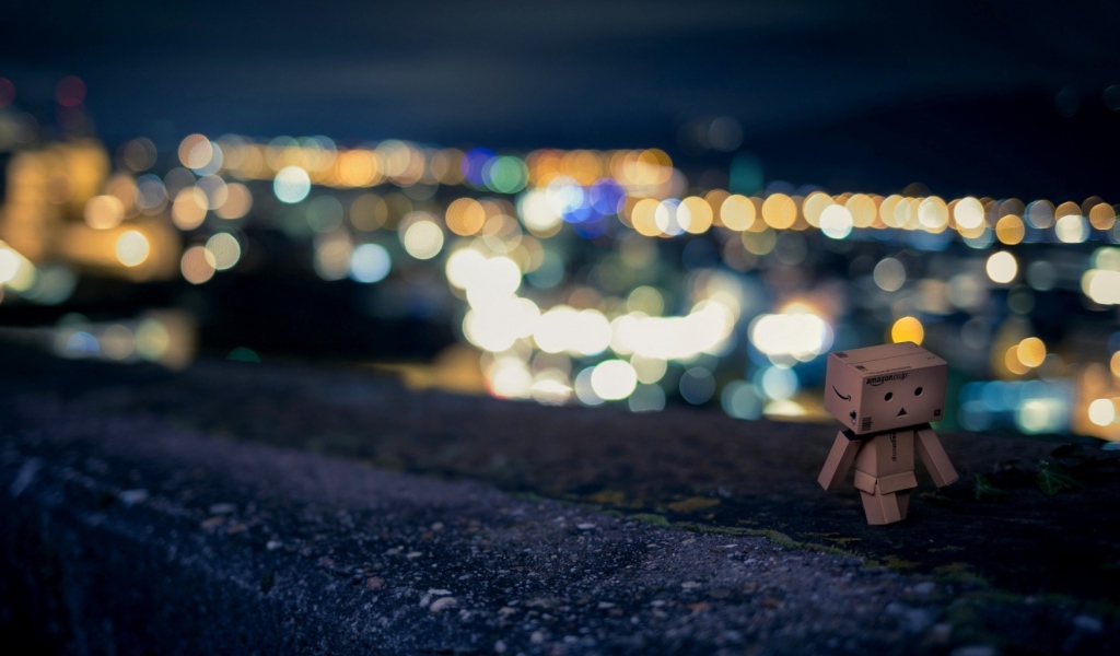 Das Danbo Walking At City Lights Wallpaper 1024x600