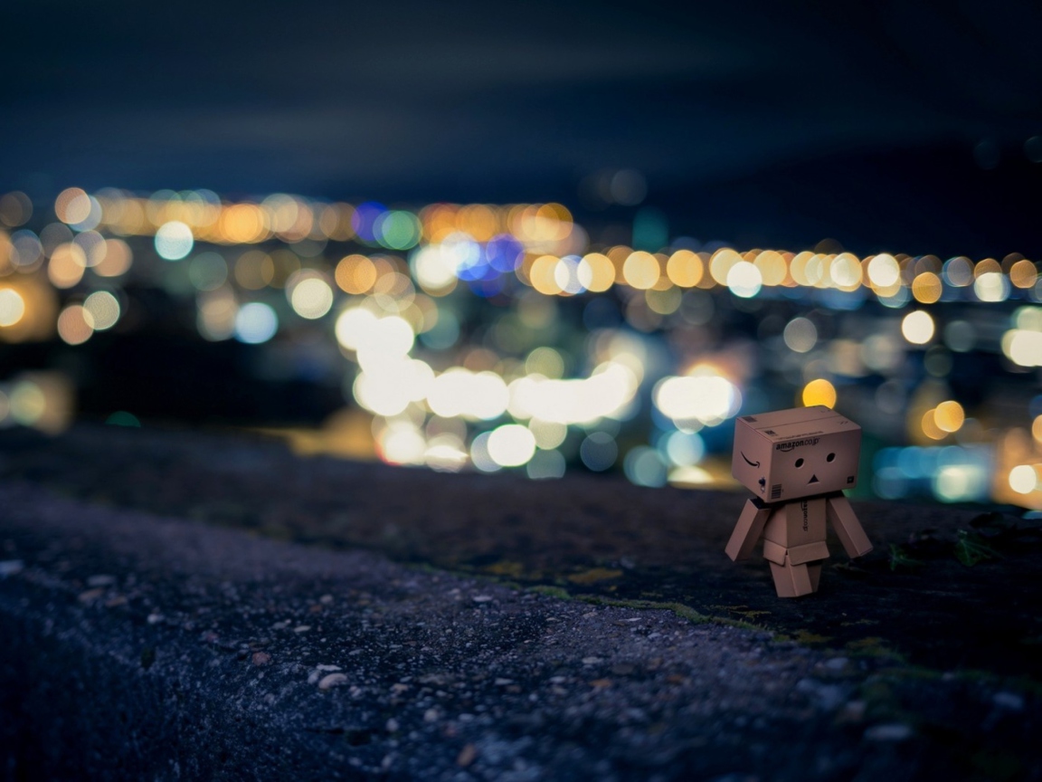 Обои Danbo Walking At City Lights 1152x864